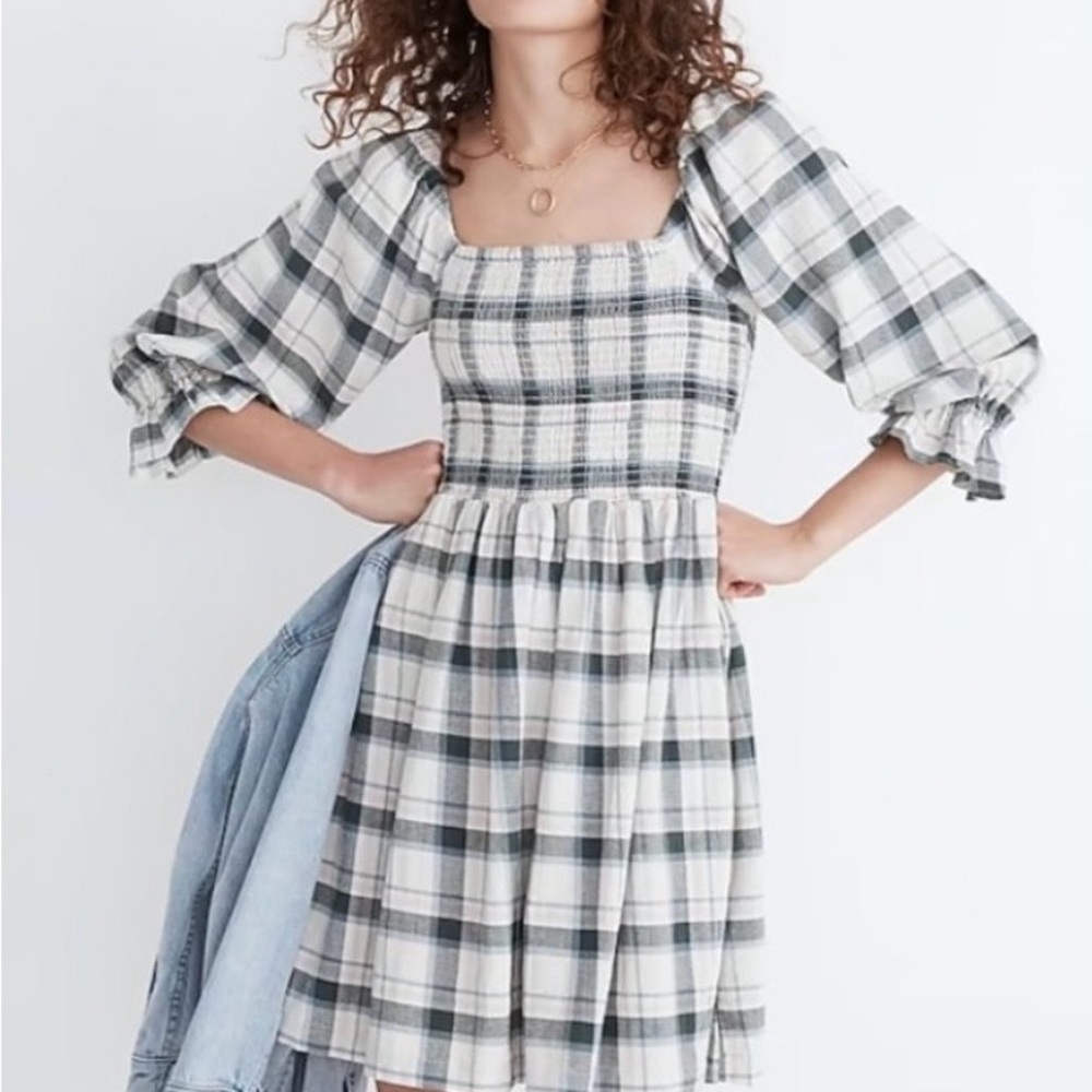 Madewell Lucie Elbow-Sleeve Smocked mini dress